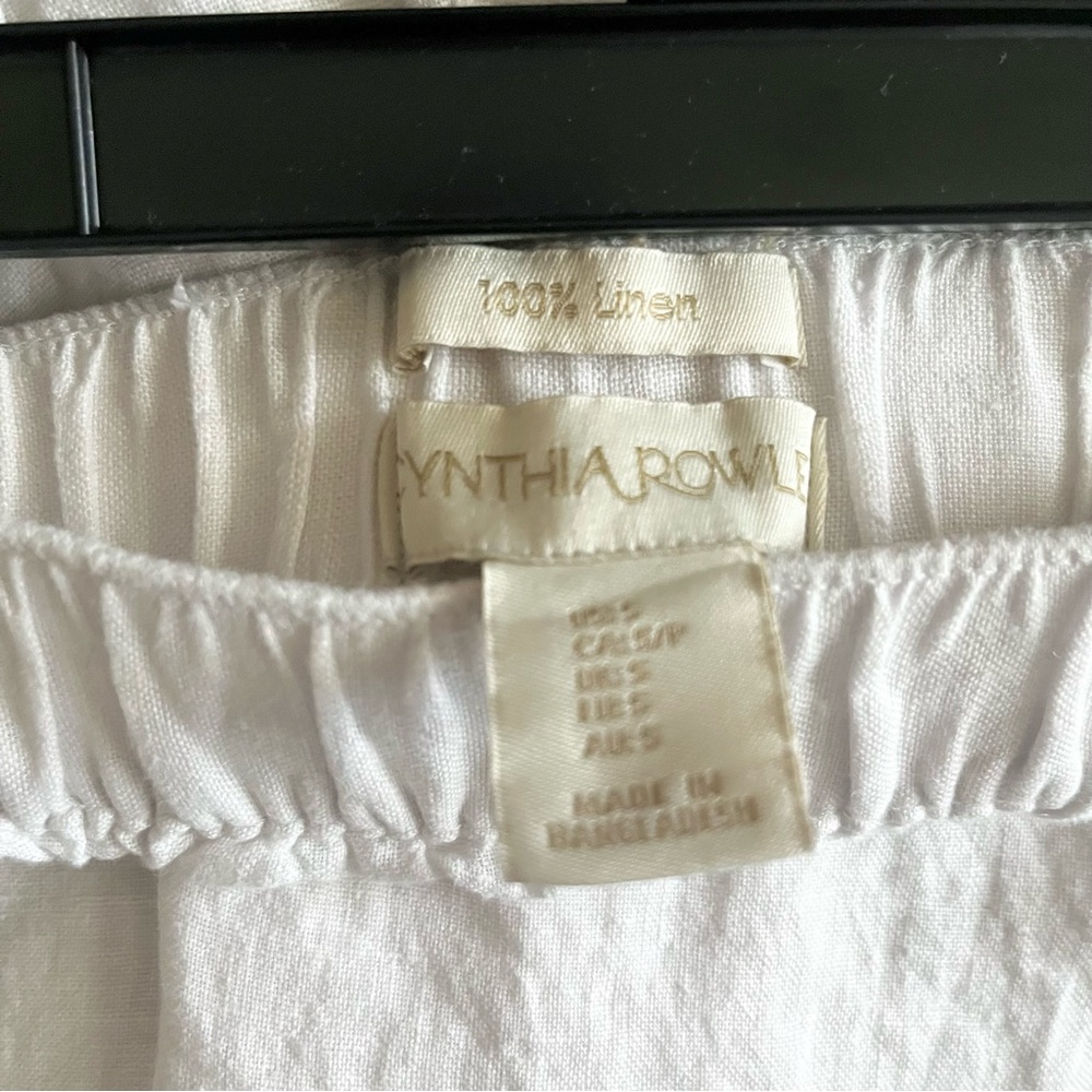 Cynthia Rowley White 100% Linen Wide-Leg Cropped Boho Pull On Elastic Pants S - Picture 5 of 5